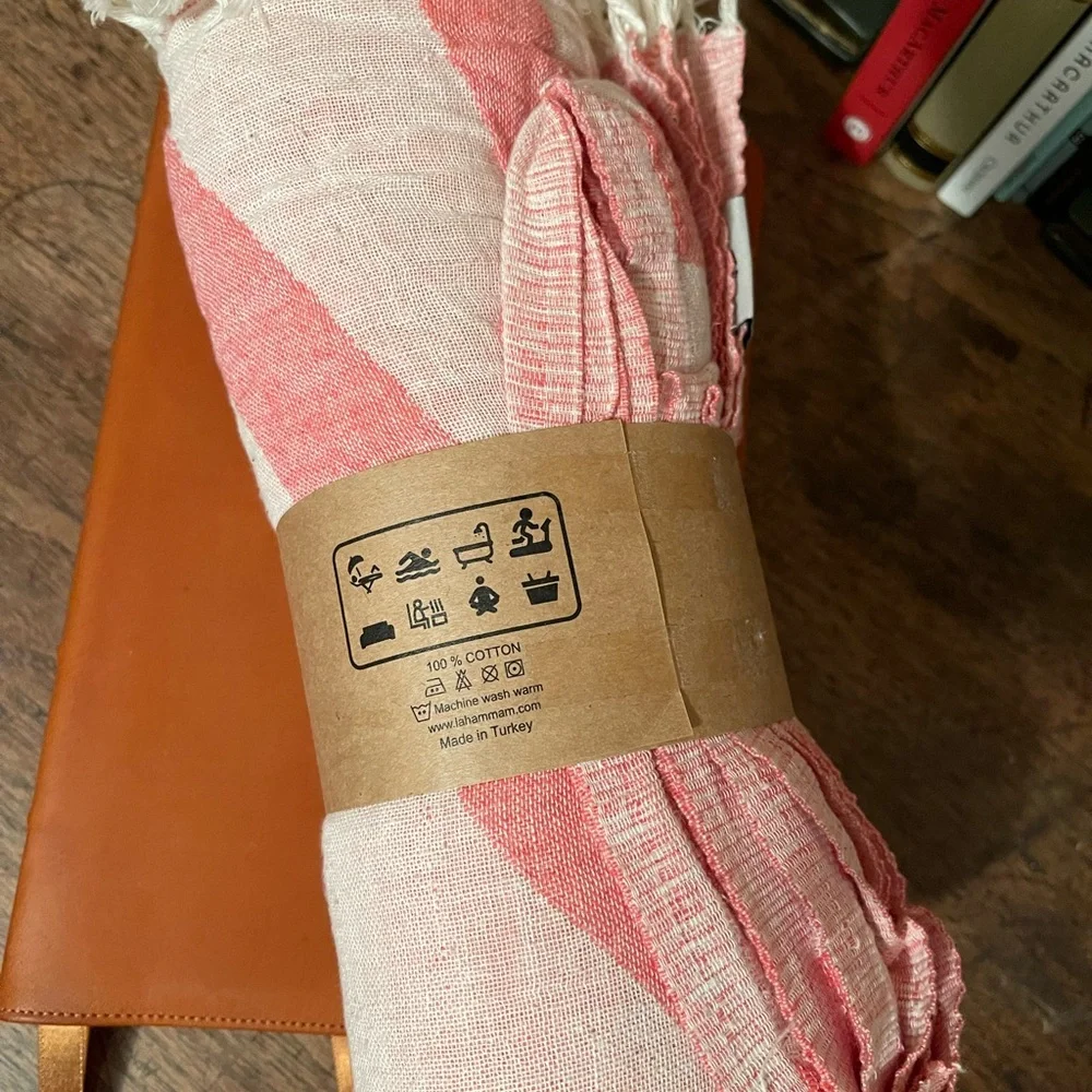 La Ham Mam Turkish Cotton   Towel With Red Accents
